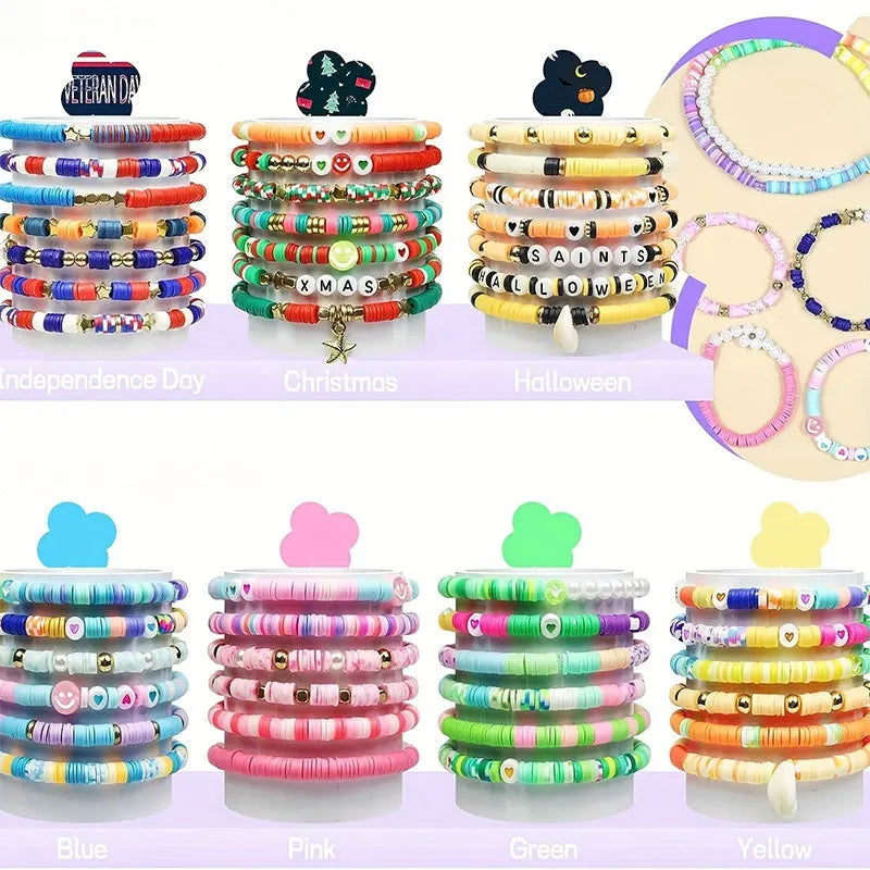 2 Box 24 Rainbow Color Clay Beads Bracelet Making Kit for Jewelry Making Letter Beads Accessories Kit DIY Handmade Supplies