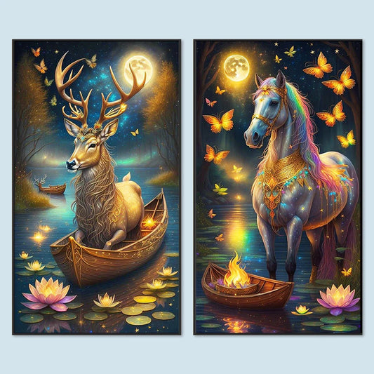 5D DIY Full Round Drill Diamond Painting Animals on Board Kit Home Decoration