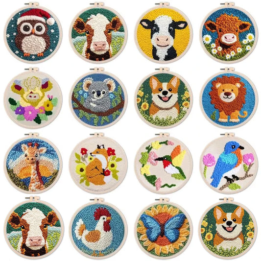 Diy Punch Needle Embroidery Starter Kits Animal Patterns